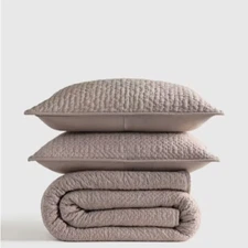 NEW Quince Organic Cotton Hand Stitched Full/Queen Quilt Set In Stone