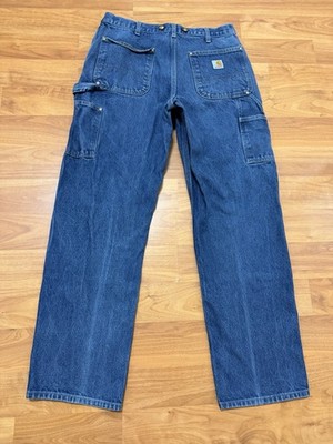 Vtg Carhartt Double Knee B07 DNM 34x32 Denim Logger Pants Faded | eBay