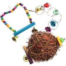 3Pcs Wooden Parrot Toys for Cage Bird Accessories Durable and Safe