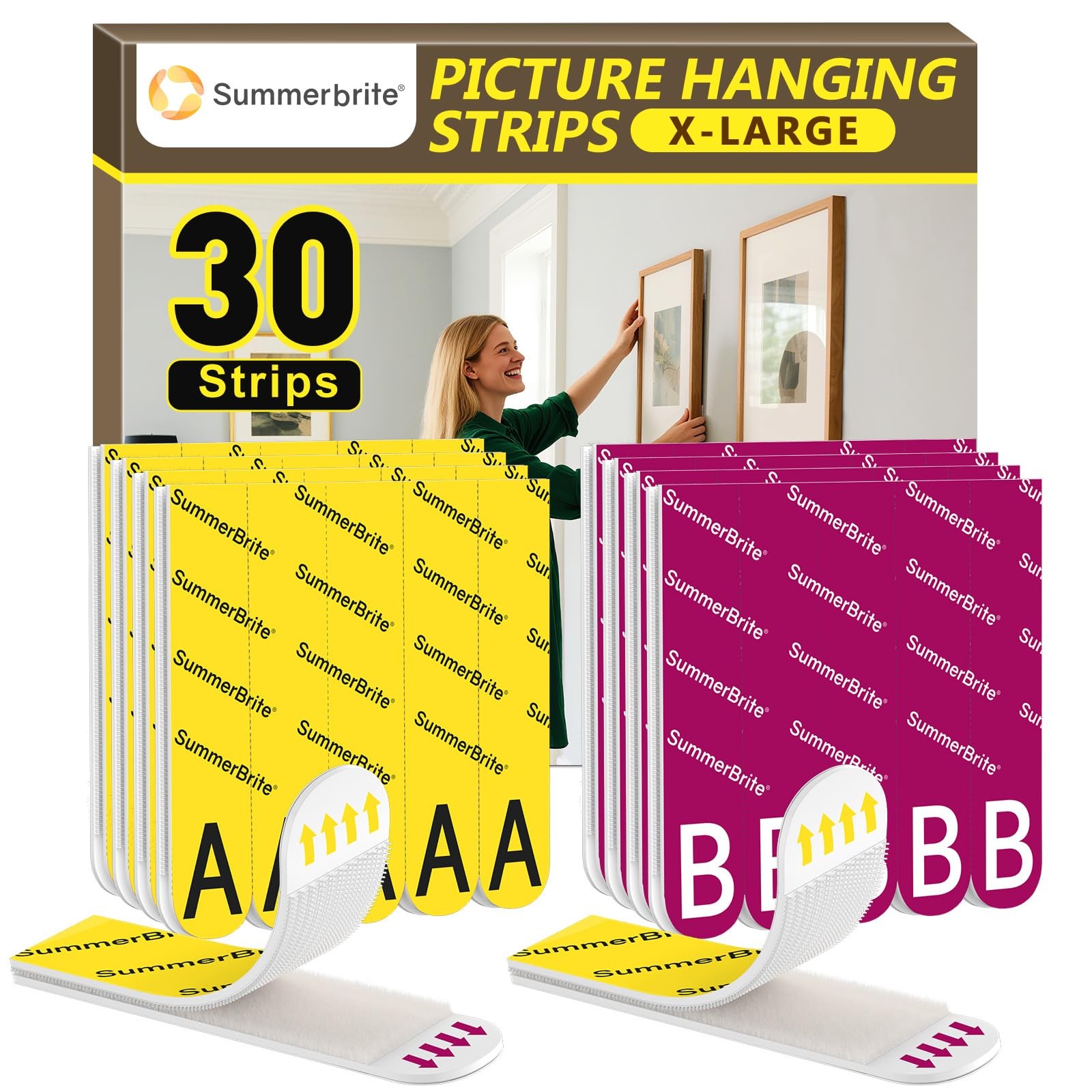 Picture Hanging Strips Heavy Duty 15 Pairs(30 Strips XL) Damage Free Hanging