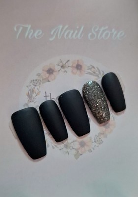 Matte Black Sparkly Gel Nails / Gel Press On Nails / Falsies 
