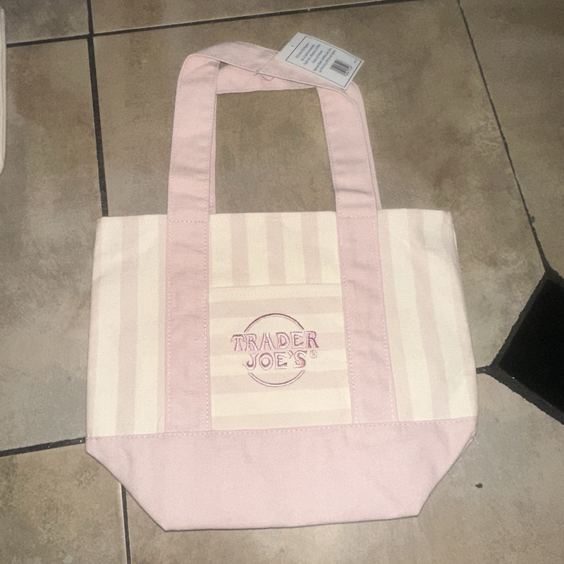 Trader Joe's Small Reusable Tote Bag Pink & White Stripe 9x6 in