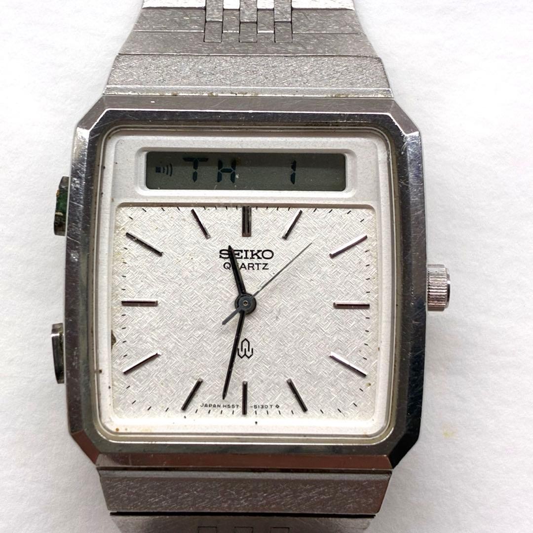 Dial Square White Watch Used Seiko H557-508 Ana-Digital Case SV506 - vintagewatches.pk
