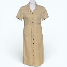 Appleseed’s Khaki Twill Midi Shirt Dress Petite 14P Pockets Cottage Tan NWT