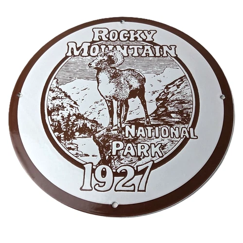 Vintage Rocky Mountains Sign - National Park Colorado Gas Pump Porcelain Sign