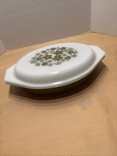 Vintage PYREX Spring Blossom Split Casserole Dish WITH LID-Excellent Condition