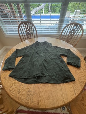 Bryn Walker Lagenlook Linen Open Waterfall Wrap Cardigan Long Sleeves Green M