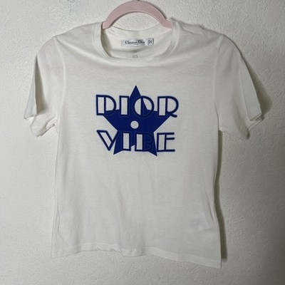 Christian Dior Dior Vibe T Shirt Womens Sz S White Blue Star Logo Made In Italy