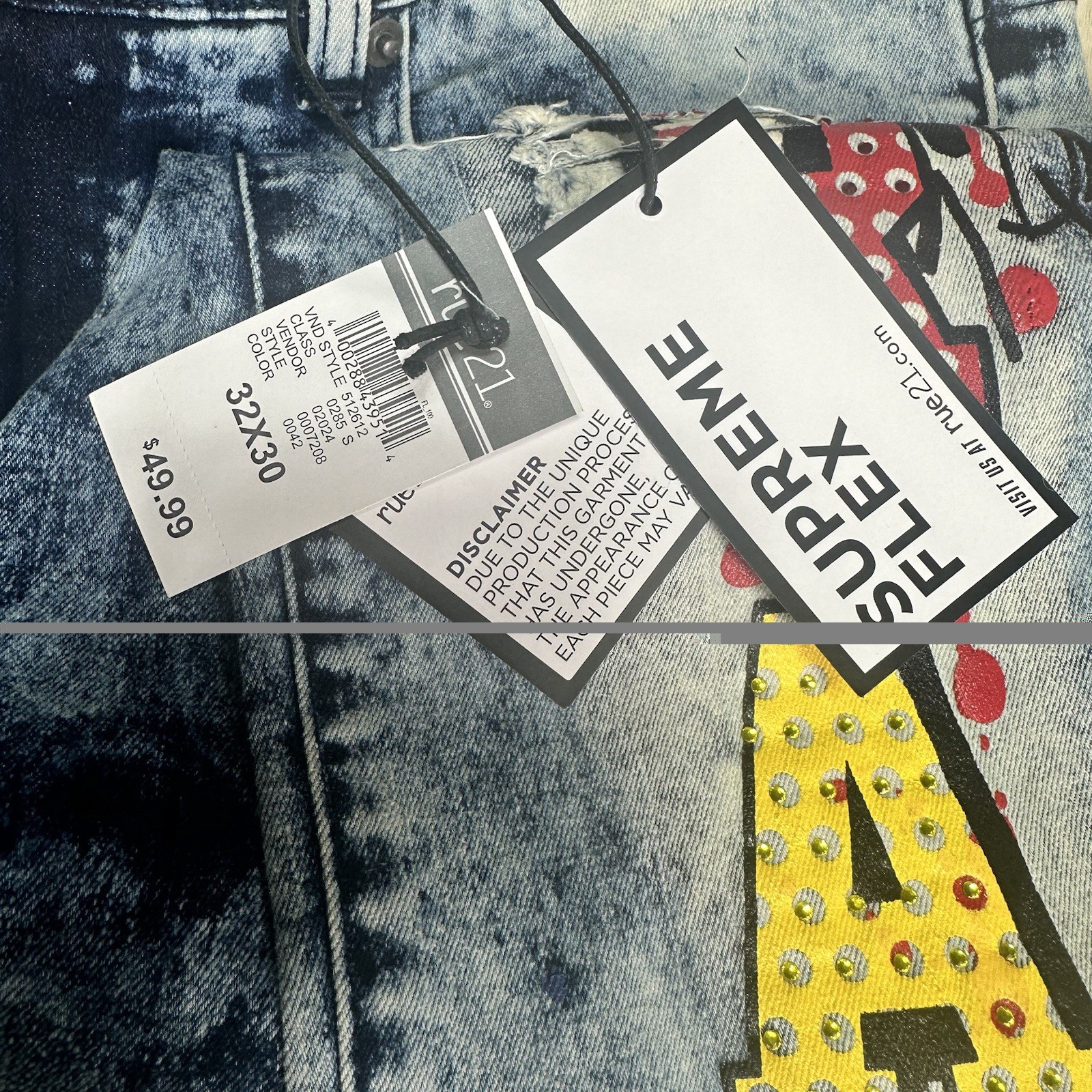 Rue21  Premium Y2K Supreme Flex Skinny Jeans Men's 32X30 Graffiti Paint Splatter thumbnail 11