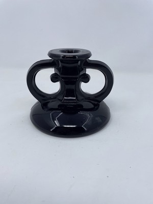 Vintage L.E. Smith Single Taper Candle Holder Black Double Handle #408 Art Deco