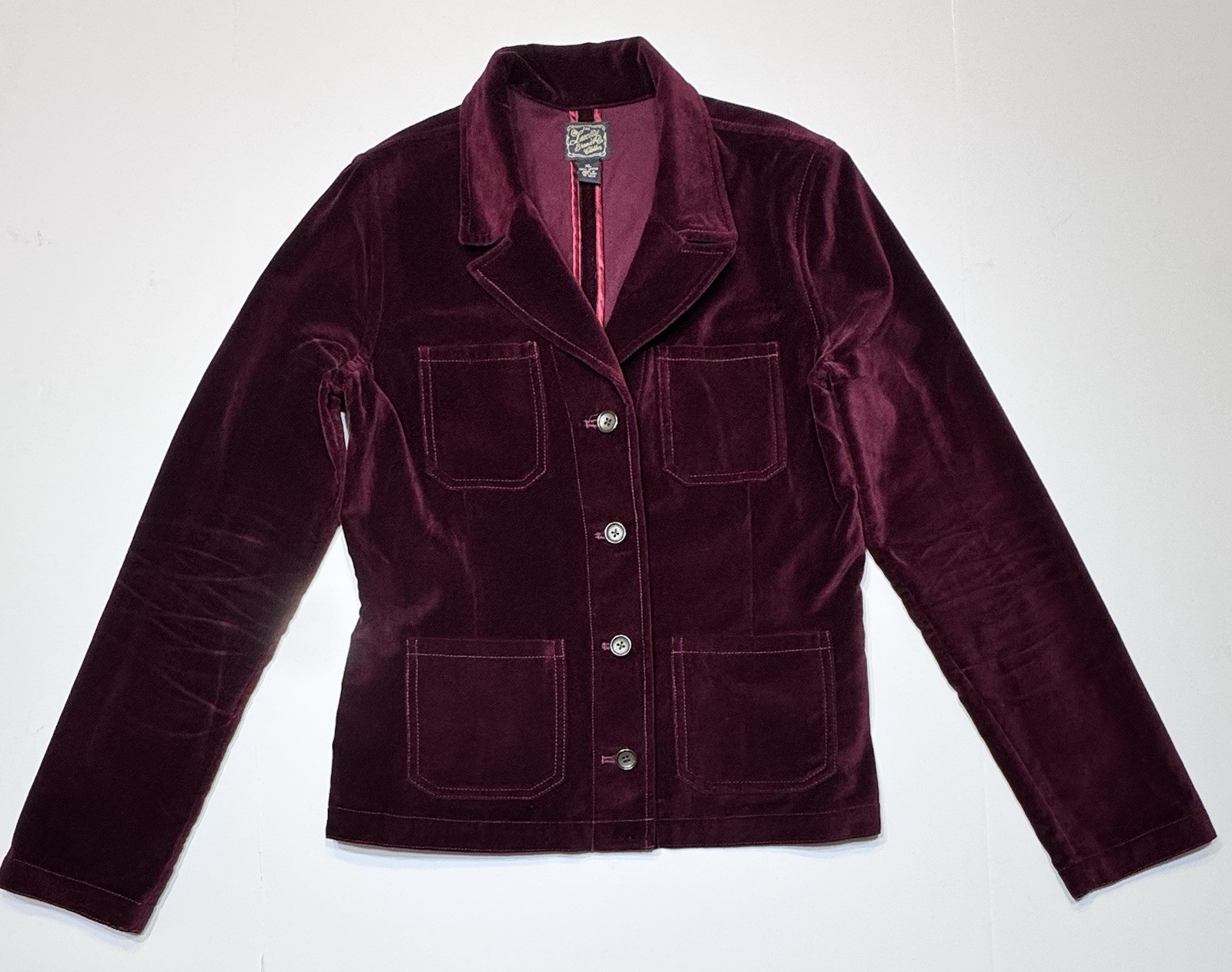Lucky Brand Velvet Blazer Womens XL Burgundy Button Front Jacket Wine Red