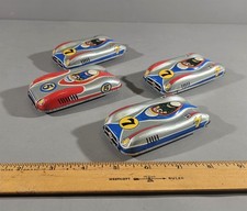 4 VINTAGE TIN LITHO SMALL COLORFUL FRICTION RACE CARS, JAPAN  2 