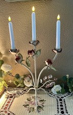 Vintage Italian Toleware Candelabra Pink Rose...