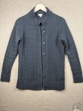 L.L.Bean 100 Cotton Cable Knit Button Front Cardigan Navy Blue Women  s Medium