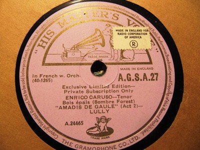 1920 ENRICO CARUSO Posthumous Lully AMADIS DE GAULE Bois Epais Premiere Caresse 