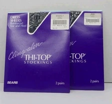 4 Pairs Sears Cling-alon Thi-Top Stockings Dress Sheers Size Shapely Off Black 