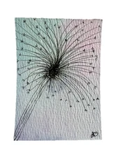 ACEO ATC Original Art Card Hand Painted Ink And Watercolor 2.5x3.5 Dandelion