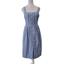 Draper James Size 4 Blue White Stripe Linen Blend Button Front Dress