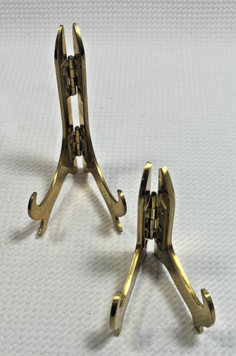 Pair Solid Brass Folding Plate Stands – 3"x5" & 4"x5" Display Easels, China