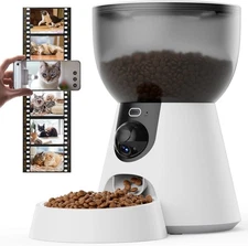 Casfuy Automatic Dog & Cat Feeder with HD Camera, 4-L, White