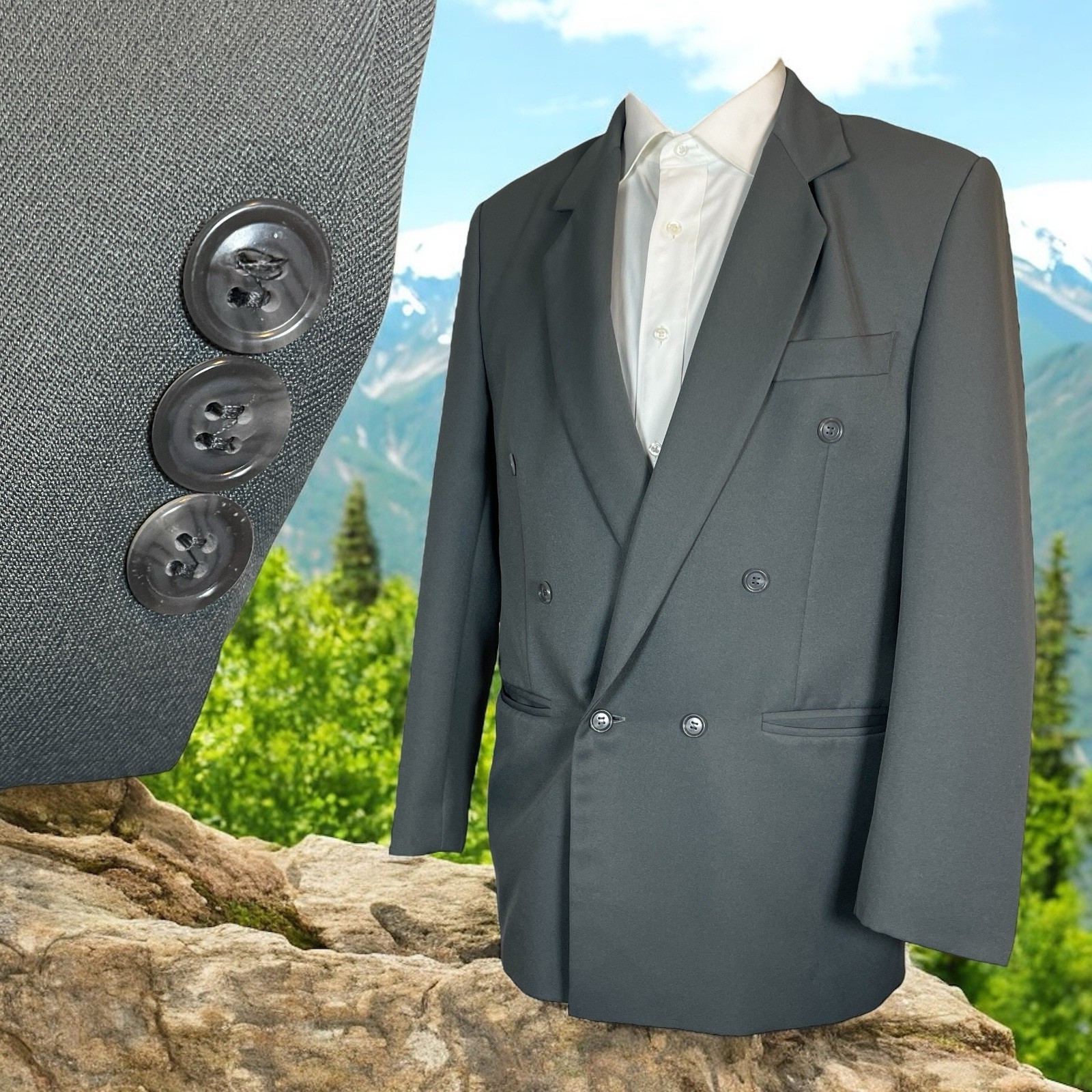 Blazer Jacket Mens 38S Gray Solid Polyester Doubl… - image 1