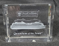 Royal Caribbean Quantum Of The Seas Glass Block Paper Weight - New without box