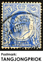 Malaya Straits Settlements KEVII 8c pmk  TANJONGPRIOK  NETHERLANDS INDIES