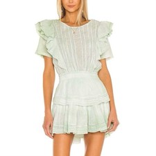 LoveShackFancy Natasha Mini Dress (Sz M) Ruffle Lace Moss Green Hand Dye