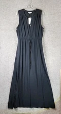 DR2 Daniel Rainn Sleeveless Maxi Dress Womens Large Black High Slit Lined EUC