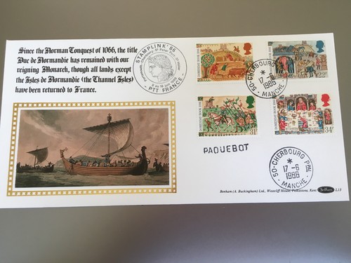 GB BRIEFMARKEN SELTEN OFFIZIELLER ERSTTAGSBRIEF 1986 DOMESDAY BUCH PAQUEBOT CHERBOURG