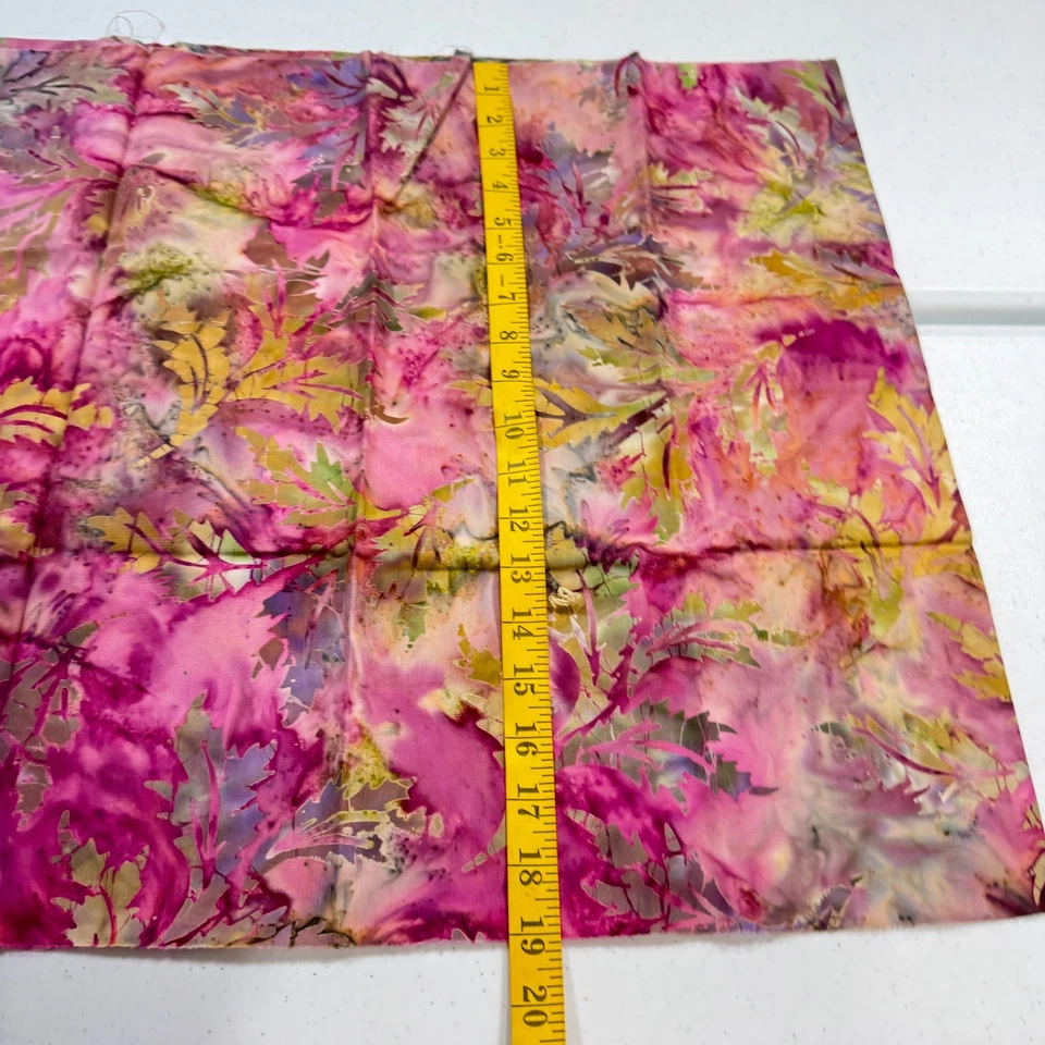 batik quilting fabric cotton 19x45 leaves yellow pink - Image 3 of 4