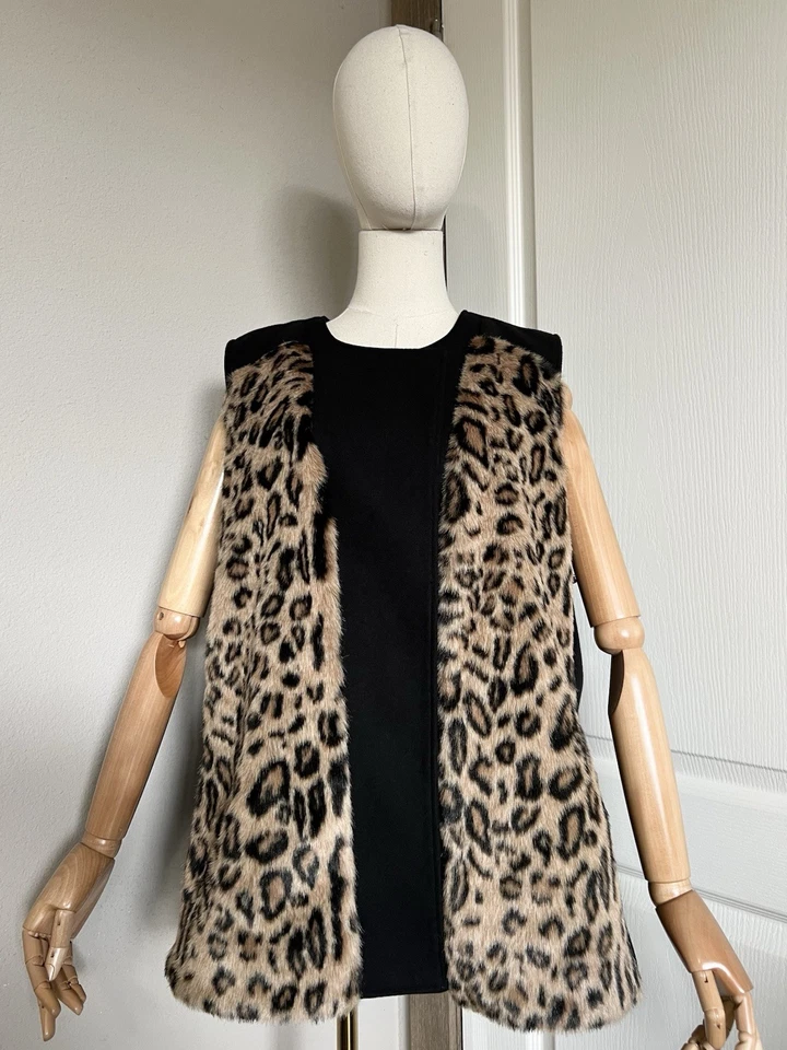 Chaleco Chico’s Talla 3 EE. UU. XL/16 Estampado de Leopardo Imitación Piel Bolsillos a Presión Forrado Foto 3 de 4