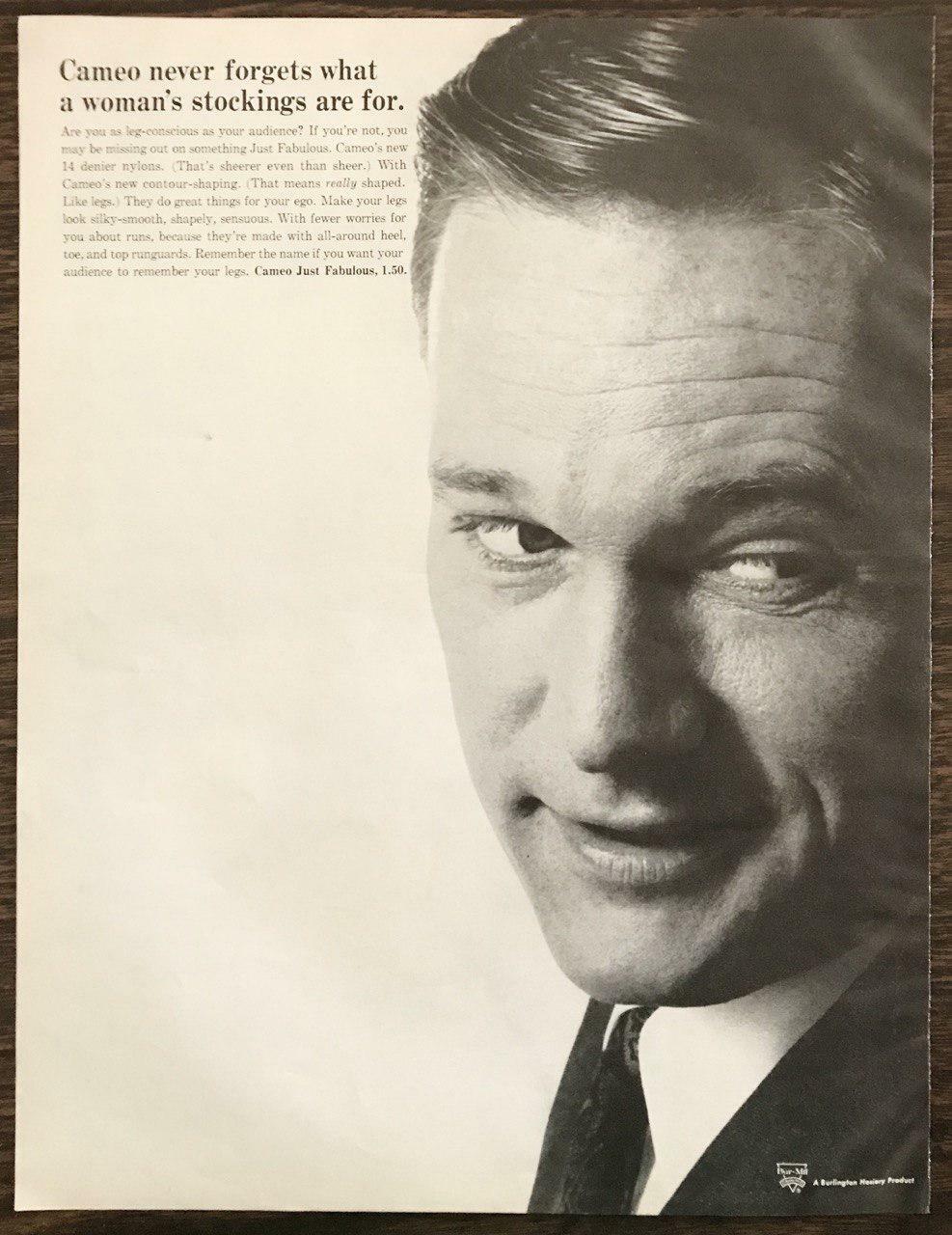 Anuncio impreso de medias Cameo Just Fabulous 1964 What Medias Are For Man Ogling