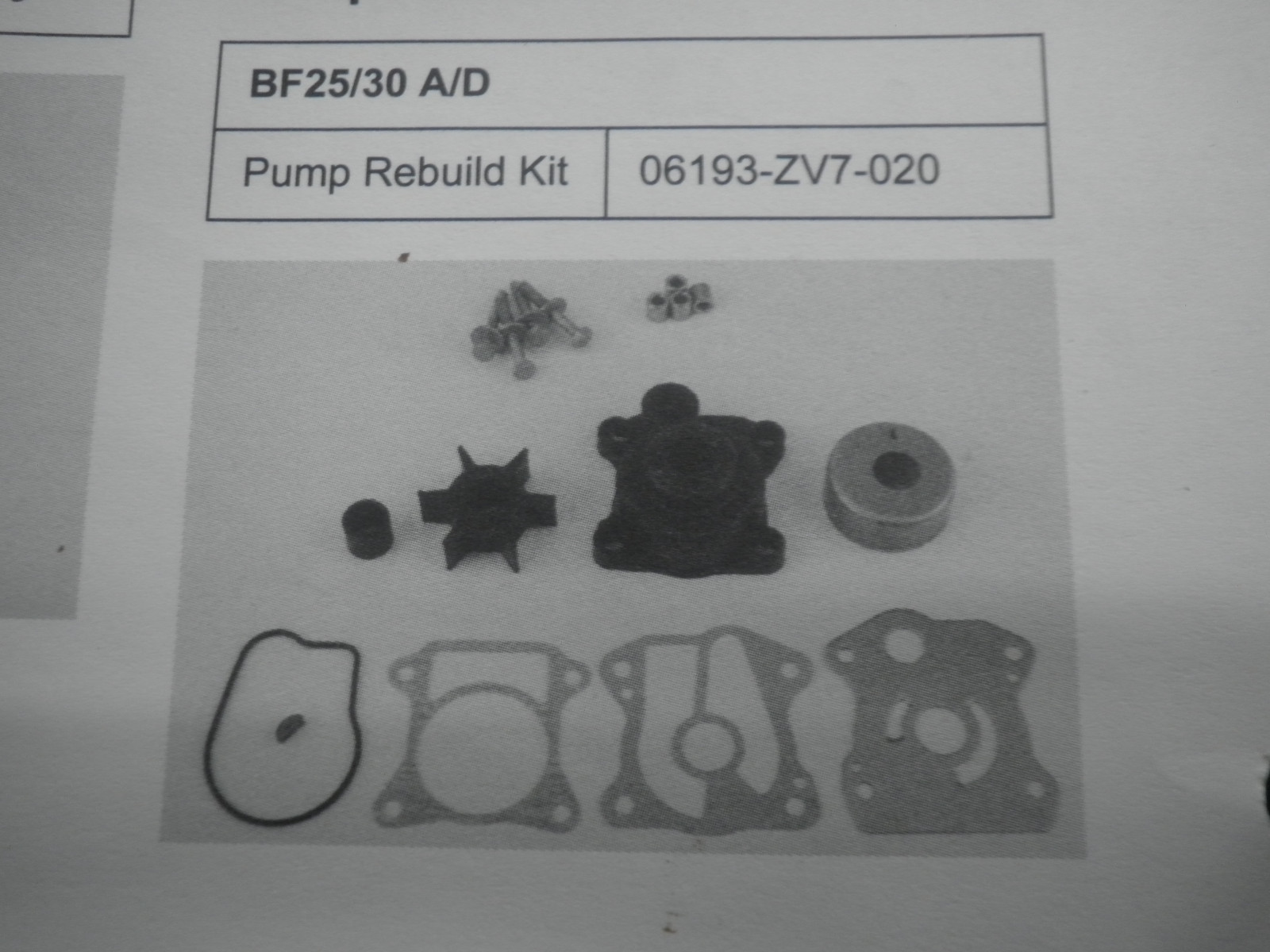 New OEM Honda Marine BF25BF30 Water Pump Rebuild Kit Part 06193ZV7