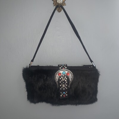 Vintage Black Faux Fur Western Style Shoulder Bag | eBay