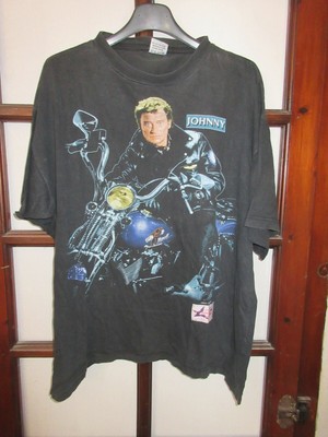 T Shirt Johnny Hallyday France Graffiti Vintage Moto Harley Noir Annees 90 M Ebay
