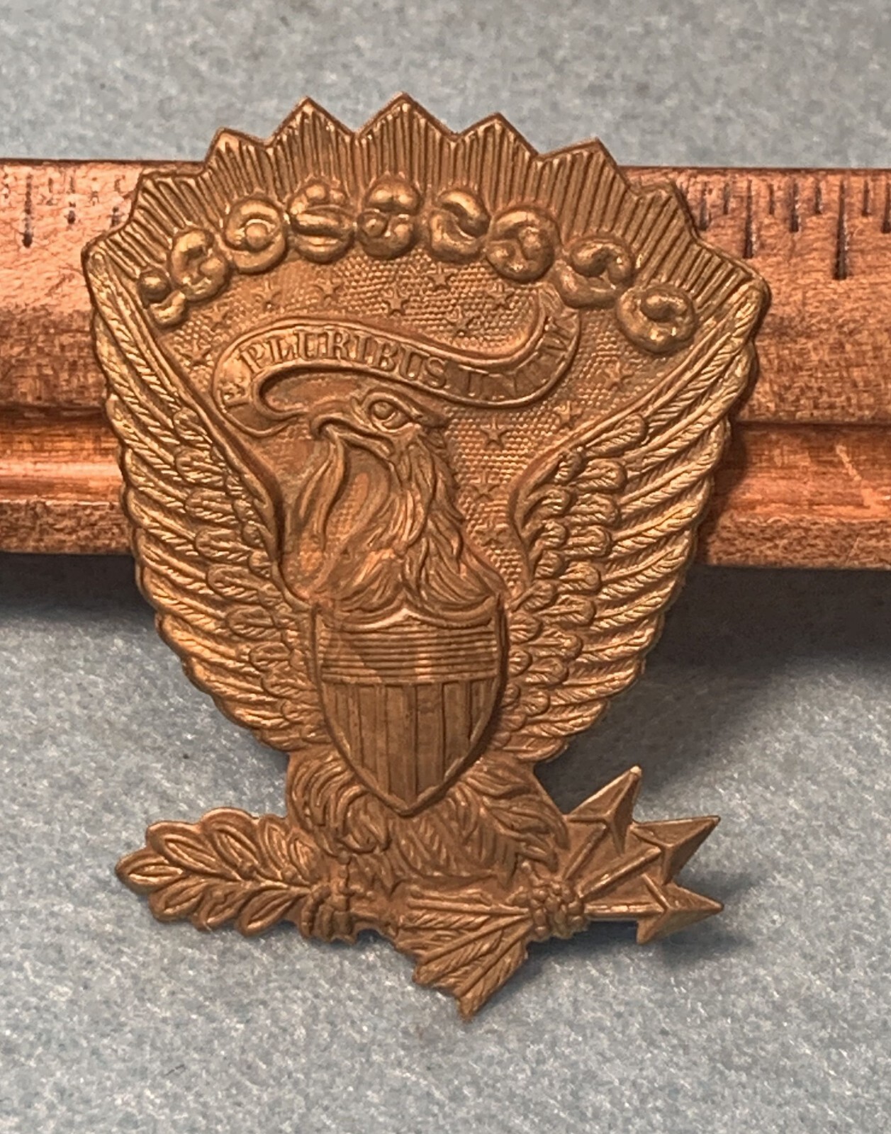 Antique Unfinished CIVIL WAR Hardee Hat JEFF DAVIS EAGLE INSIGNIA Traces of Gilt