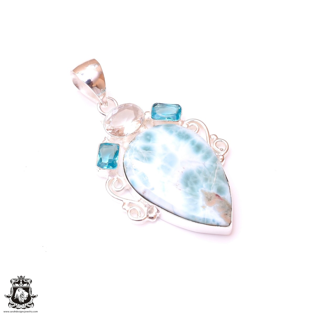 larimarページ Larimar Aquamarine Topaz Pendant & 3MM Italian Chain P9668 | eBay