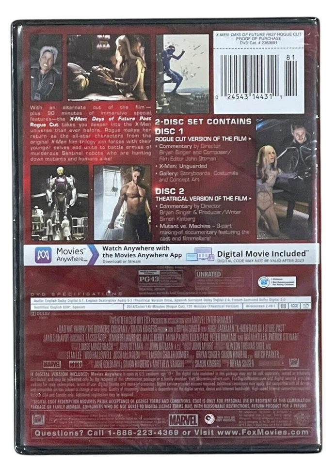 X-Men Days of Future Past The Rogue Cut 2-DVDs Theatrical & Unrated SEALED 2014 - Image 2 of 4