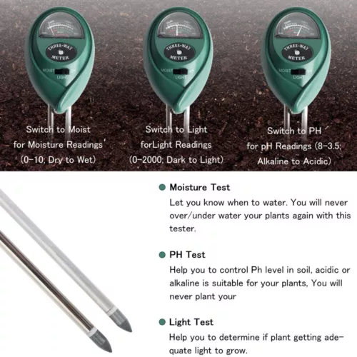3 in 1 Soil Moister Tester Water pH Light Test Meter Kit Gardening Grass Plants - Picture 4 of 11