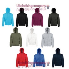 Unisex Plain Full zipped hoodie Fruit Of The Loom Classic Hooded Sweat Jacket