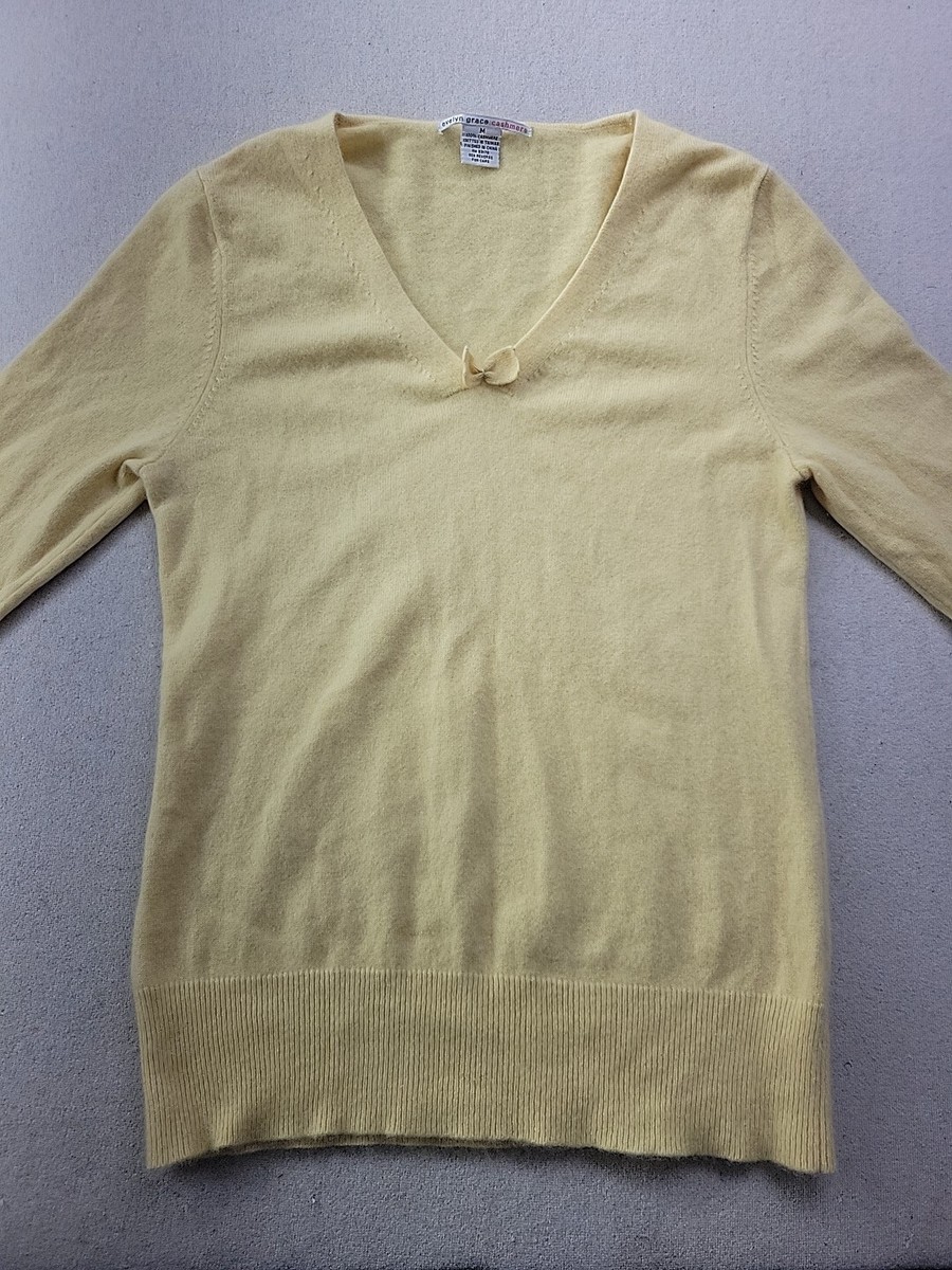 Evelyn Grace Cashmere Sweater Women's Medium Pale Yellow V