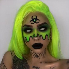 Long Straight Lace Front Wigs Fluorescent Green Synthetic Wig Halloween Party US