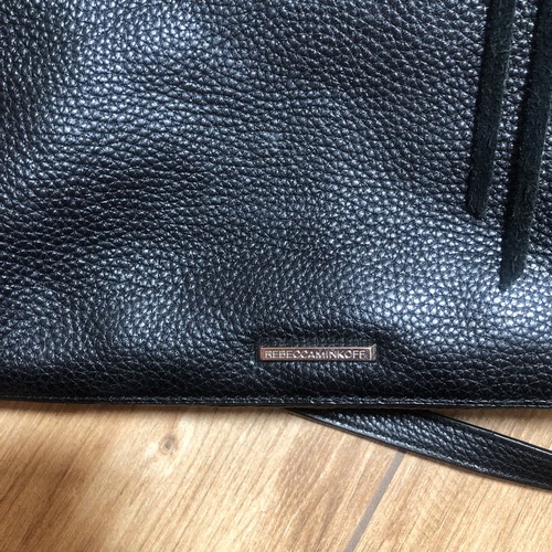 Rebecca Minkoff Soft Black Pebbled Leather/Satchel Crossbody Handbag W/Fringe - Picture 4 of 9