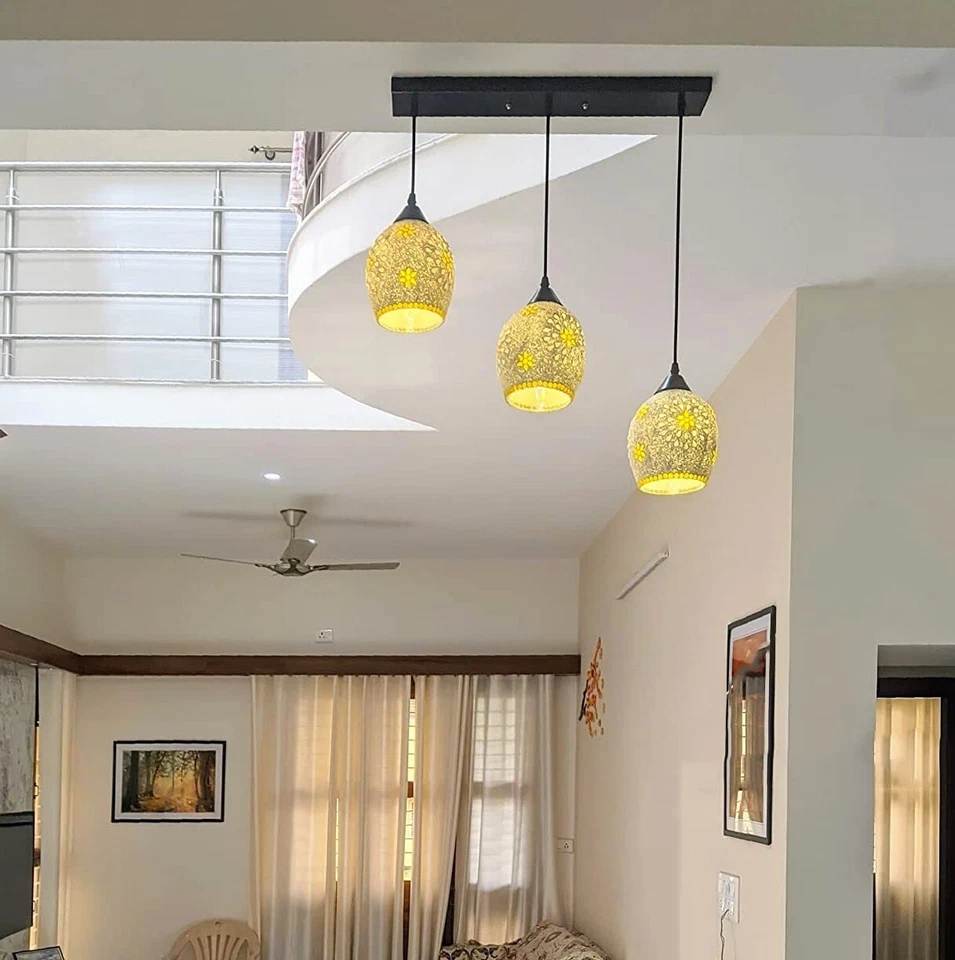 Moroccan Lantern Ceiling Mosaic Chandelier Hanging 3 Lamps Turkish Pendant Light - Image 3 of 4