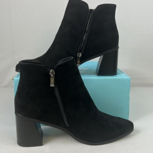 Vepose Women's Fashion Booties Low Heel Ankle Boots Black Suede Size 8