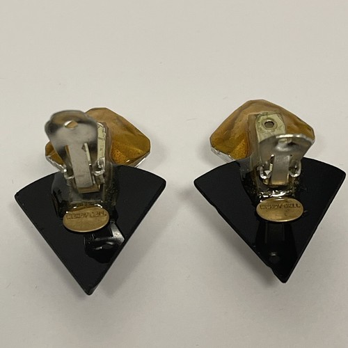 Vintage 1980s Wendy Gell Large Clip Statement Earrings Clear Rhinestone & Black - Picture 3 of 10