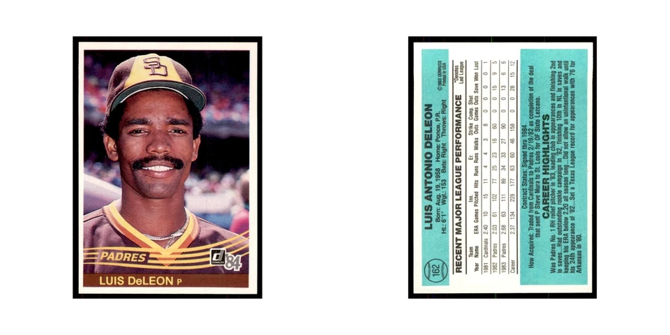 Luis DeLeon 1984 Donruss #162 San Diego Padres Baseball Card NM - Image 3 of 3