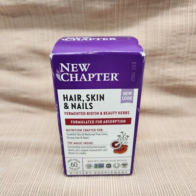 New Chapter Hair Skin & Nails Fermented Biotin Beauty Herds 60 Caps Exp 08/25