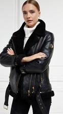 Holland Cooper Leather Shearling Aviator Jacket Bnwt